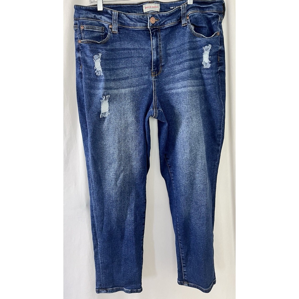 Molly & Isadora Jeans Womens 20W Girlfriend Medium Wash Blue Distressed Denim